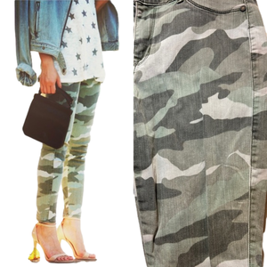 CJ by Cookie Johnson Camo Skinny Jeans Size 28 Stretch Mid Rise Premium Denim